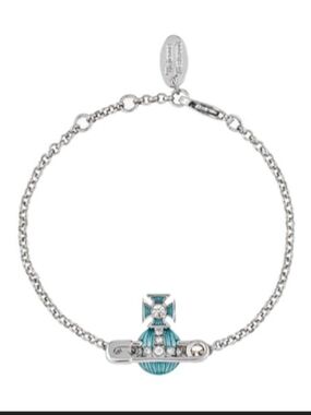 Vivienne Westwood Silver-Tone Turquoise Enamel Orb Safety Pin Bracelet